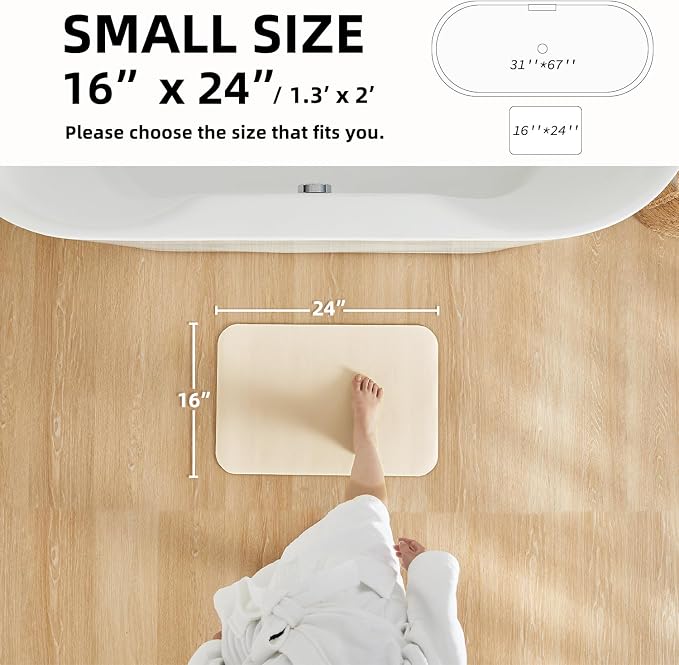 TYUU Bathroom Mat Quick Dry, Bathroom Rugs Non Slip Washable Thin Absorbent Bath Mat Fits Under Door Bathroom Floor Mat Perfect for Bath, Shower, or Sink 16"x24" Beige