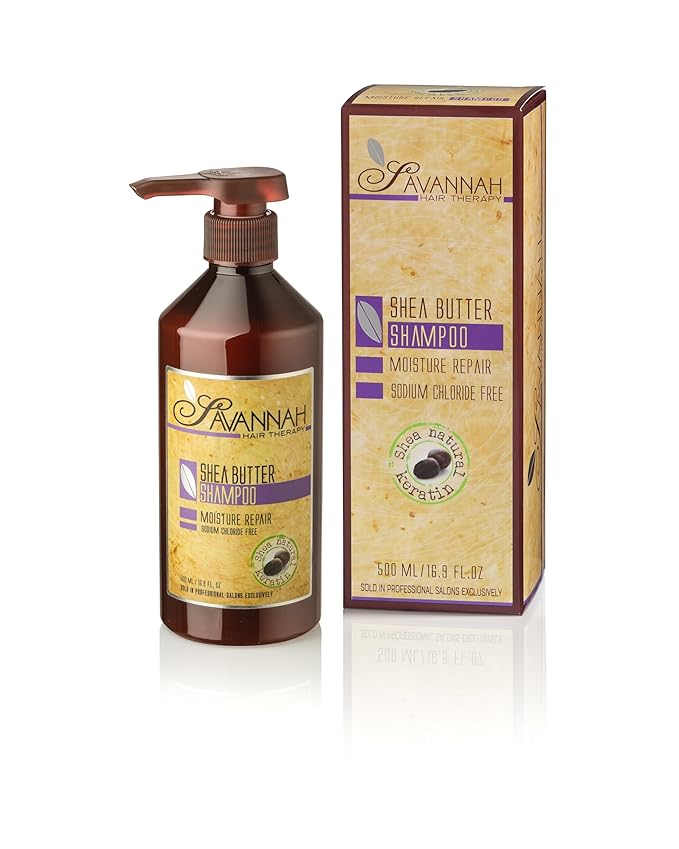 Savannah Hair Therapy Shampoo with Shea Butter & Keratin – Moisturizing, Sulfate-Free Cleanser for Dry, Damaged or Color-Treated Hair – Professional Salon Formula 500 ml (16.9 oz)