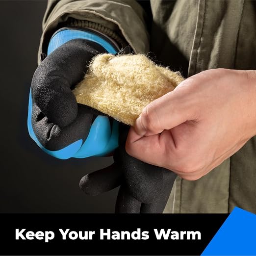 toolant 100% Waterproof Winter Work Gloves, Thermal Insulation with Grip | Touchscreen, Freezer Work for Men and Women, Cold Weather Work & Outdoor Tasks, 3 Pairs, Blue, Small