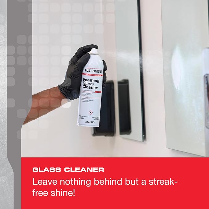 Rust-Oleum Professional Cleaners Foaming Glass Cleaner | 20oz Aerosol Can | Professional Strength | Ammonia-Free | Fresh Scent | 12 Pack