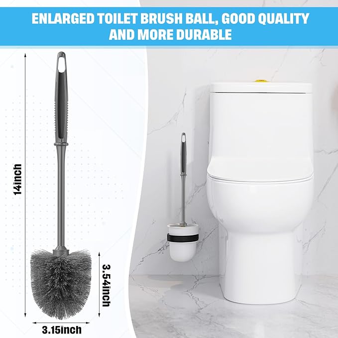 Reallnaive 24 Pack Toilet Brush Bulk, Commercial Heavy Duty Professional Toilet Bowl Cleaning Brush for Bathroom, Restroom Maintenance Cleaning Supplies (14 Inch,Grey)