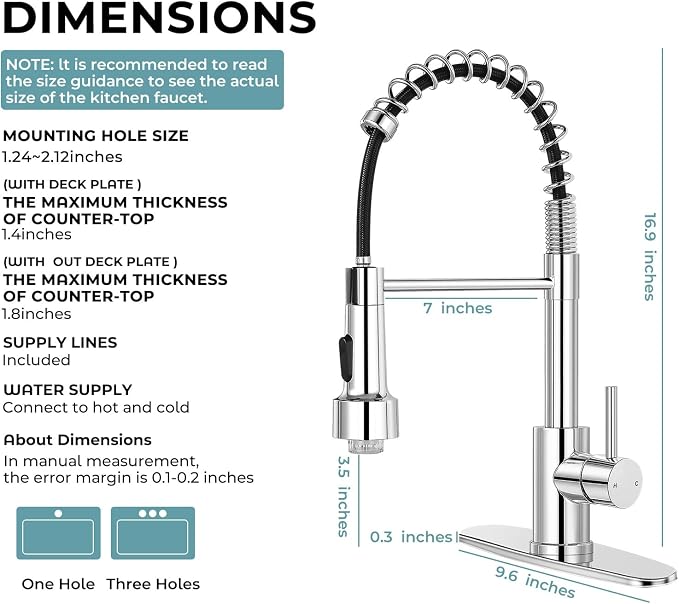 Kitchen Faucet with LED Pull Down Sprayer Chrome | 2-mode sprayer, 360° high arc spout, 304 SS build, drip-free valve, fingerprint-resistant, DIY install, 500K cycle tested