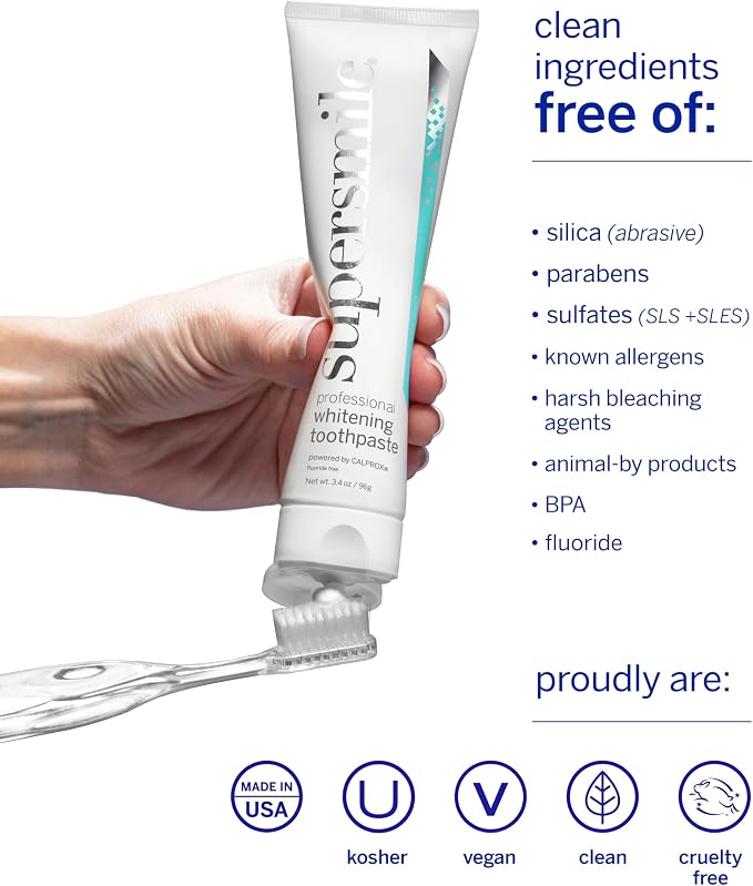 Supersmile Original Mint Whitening Toothpaste, Fluoride-Free, 3.4 Oz | Calprox® Powered, Whitens 5.5 Shades in 7 Days, TSA-Approved Travel Size, Signature Wild Mint, Veneer Safe