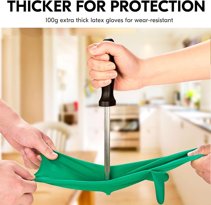 Vgo... 2-Pairs Reusable Household Gloves, Rubber Dishwashing gloves, Extra Thickness, Long Sleeves, Kitchen Cleaning, Working, Painting, Gardening, Pet Care (Size M, Green, HH4601)