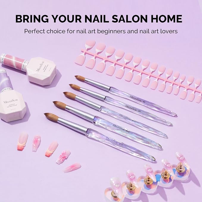 MelodySusie Kolinsky Acrylic Nail Brush, 100% Pure Kolinsky Hair, Professional Nail Brush for Acrylic Powder Nail Extension and 3D Nail Carving, for DIY Home Salon, Size 6