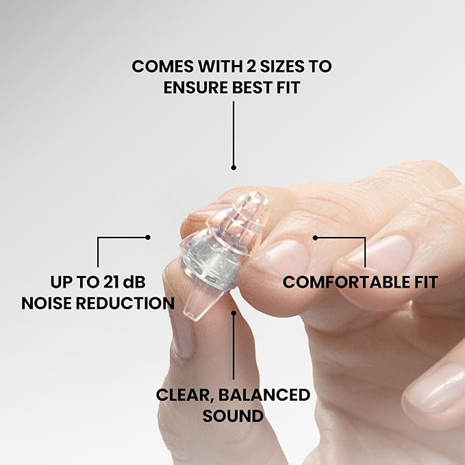 Eargasm High Fidelity Transparent Clear Earplugs for Concerts, Festivals, Musicians, DJs, Night-Life, Motorcycle Hearing Protection - Reusable Ear Plugs for High Fidelity Noise Reduction up to 21 dB