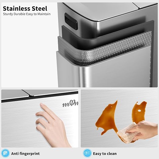 mVm Dual Compartment Trash Can, 10.6 Gal (2x5.3 Gal) Dual Compartment Kitchen Trash Can with Double Layer Lids, Wide Type Modern Kitchen Decor Office Garbage Can(Silver)