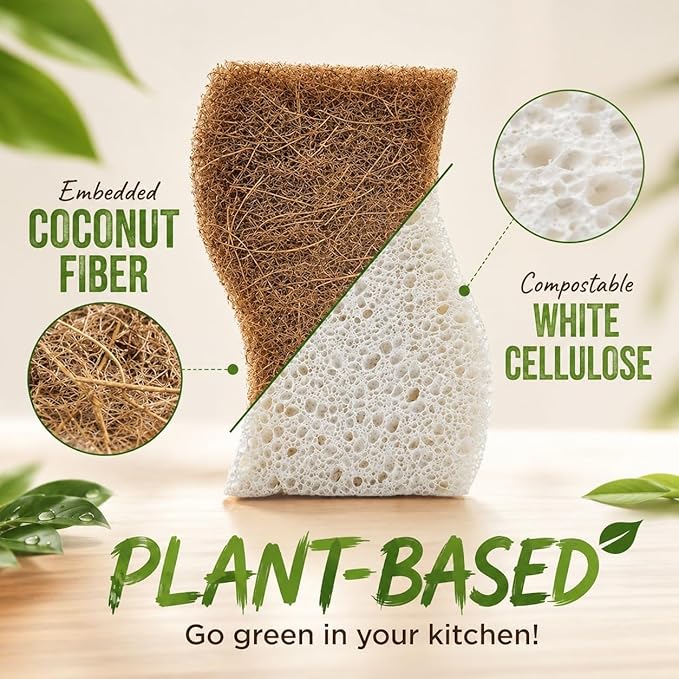 Kaidaa Set of 5 Natural Kitchen Sponges | 100% Coconut Coir Scrubber Sponge for Dishwashing | Eco Friendly, Non Toxic & Biodegradable Cleaning Sponges for Kitchen | Long-Lasting Dish Scrub Pads