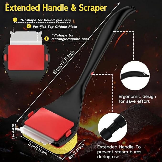 Bristle Free Grill Brush with Scraper, 4 Cleaning Head BBQ Grill Cleaning Brush, Dishwasher-Safe Grill Cleaner Tool for Gas,Charcoal,Ceramic