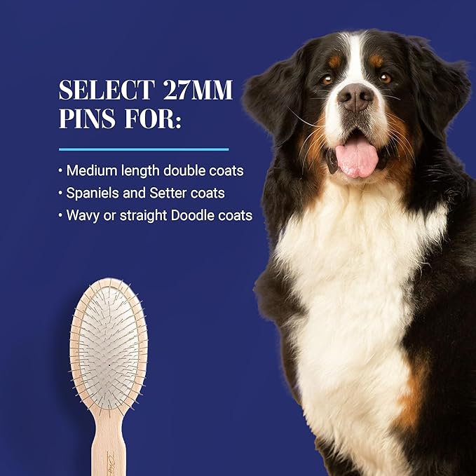Chris Christensen Dog Brush, 27 mm Oval Pin Brush, Original Series, Groom Like a Professional, Stainless Steel Pins, Lightweight Beech Wood Body, Ground and Polished Tips