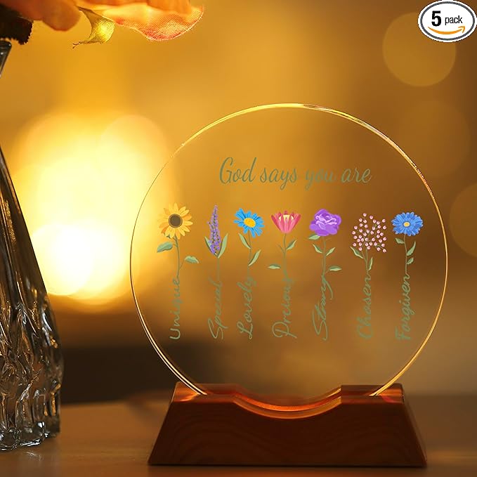 ZHSHWAT Christian Gifts for Women, Inspirational Crystal Night Light with Floral Design, Faith - Based Decor for Home Office, Perfect Thanksgiving, Christmas, Birthday Encouragement Gift