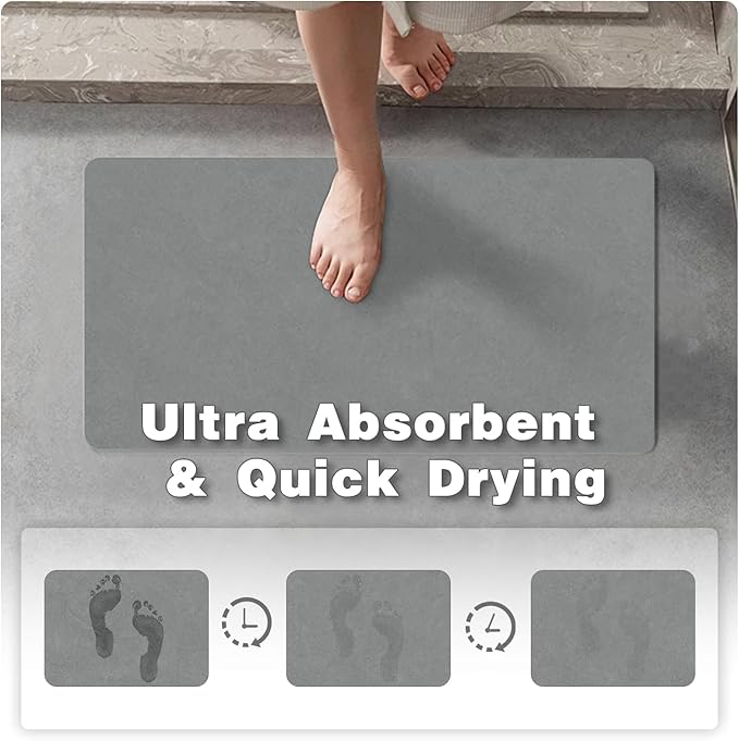 TYUU Bathroom Mat Quick Dry, Bathroom Rugs Non Slip Washable Thin Absorbent Bath Mat Fits Under Door Bathroom Floor Mat Perfect for Bath, Shower, or Sink 17"x59" Light Grey