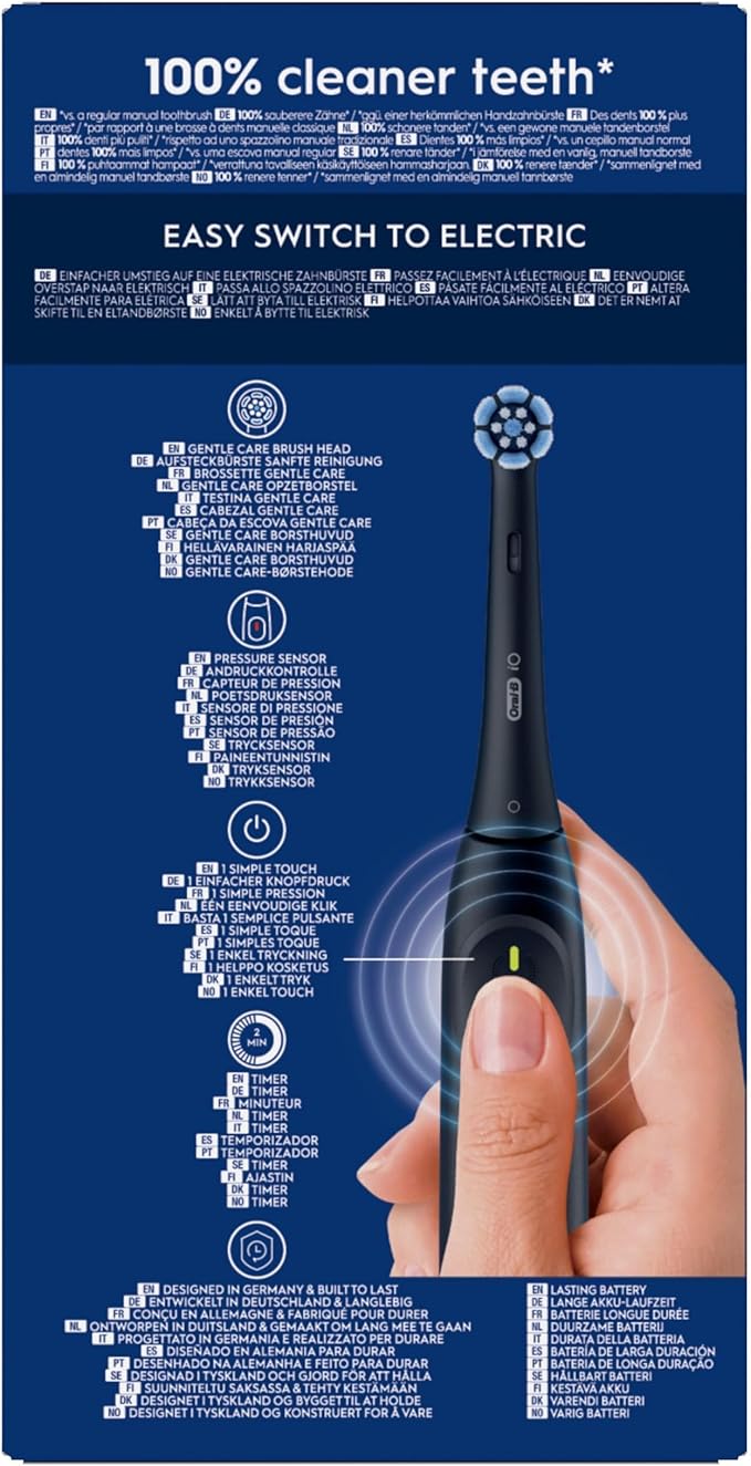 Oral-B iO 2 Electric Toothbrush Black Adult 3 Cleaning Modes Gentle Gums Soft Brush Accessories Replacement Brush Charger