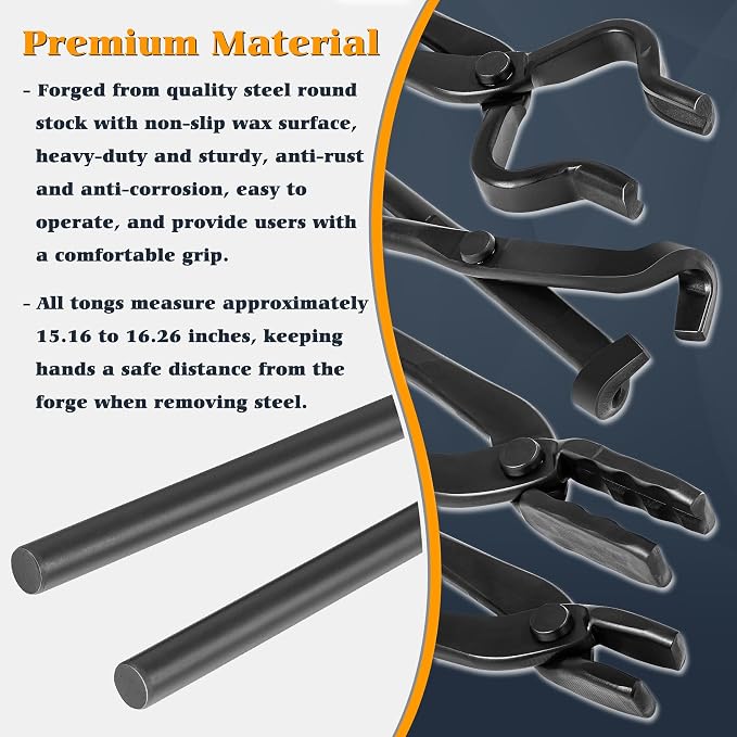 Blacksmith Tongs - V-Bit, Blade, Flat, Wolf Jaw Forge Tong (4PCS) | Assembled Steel Knife Making Tong Set for Blacksmithing Bladesmith Bladesmithing