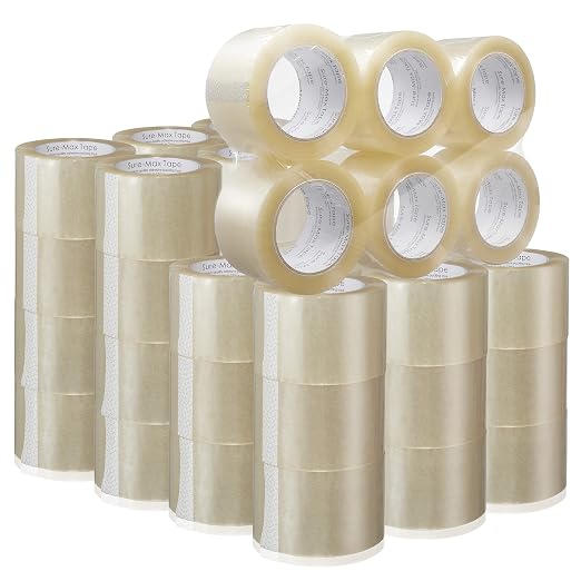 Sure-Max 48 Rolls Extra-Wide Shipping & Packing Tape (3" x 110 yard/330' Each) - Moving & Adhesive Carton Sealing - 2.0mil Clear