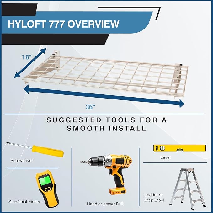 HyLoft 2-Pack Heavy Duty Steel Wall Garage Shelving, 36 in. x 18 in. Adjustable, Includes Hanging Rod, Max Shelf Load 200 Pounds, Item 777, White Powder Coated Finish