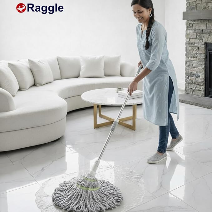 Self Wringing Floor Cleaning, Easy Squeeze Twist Mop with 44.5 Inches Long Handle Head, Heavy Duty Wet Mops for Cleaning Floors (Grey, Twist mop)