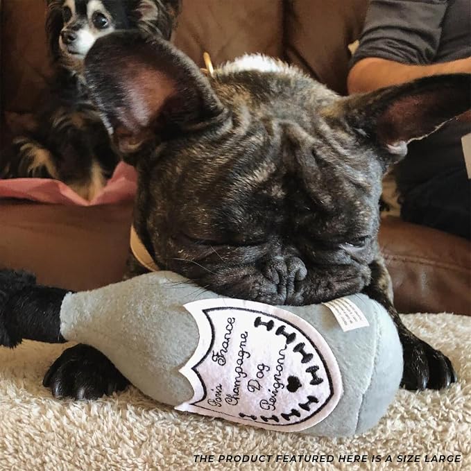 Haute Diggity Dog Champagne Dog Perignonn, Plush Designer Dog Toys with Interactive Squeaker, Stimulating Pet Enrichment, Machine-Washable & Safe Materials for All Breeds, Size Large