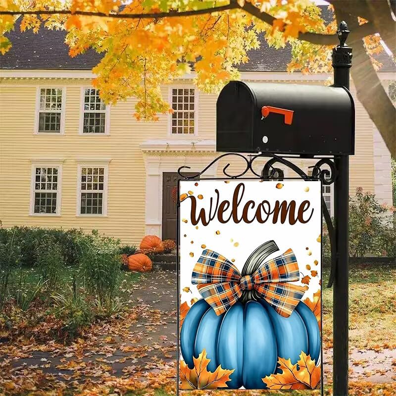 Welcome Fall Blue Pumpkin Thanksgiving Garden Flag 12x18 for Outside