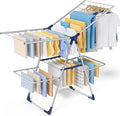 Sakugi Clothes Drying Rack, Foldable 2-Level Laundry Drying Rack with Height-Adjustable Wings, for Clothing & Bedding, Free-Standing Space-Saving Rack, Indoor & Outdoor, 55.5"L × 22.8"W, Silver Blue