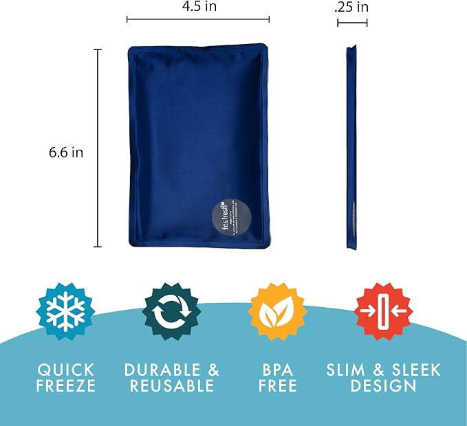 Fit&Fresh Cool Coolers Soft Ice for Lunch Bags,Flexible Stretch Nylon,Durable,Reusable Lunch Box Ice Packs,Soft_Ice,Reusable Freezer Packs,Lunch_Ice,Easy to Clean,Geo&Navy,2 Count (Pack of 8)