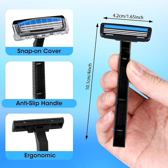 CXYARY 250 Pcs 3 Blade Disposable Razors With Clear Safety Cap, Shaving Razors Bulk for Men &Women, Stainless Steel Blade, Multipurpose Portable Shave Razor for Bathing Hotel Travel, Black