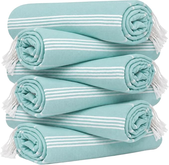 HAVLULAND Turkish Beach Towels, Set of 12, Oversized 72"x40" - Aqua | Soft Hammam Peshtemal, Sand Free, Quick-Dry, Absorbent Bath Towel | Lightweight & Compact for Travel, Pool, Gym, Spa