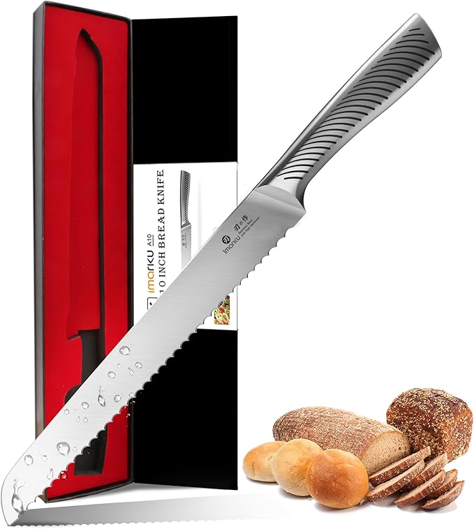 imarku Bread Knife 10 Inch: Japanese High Carbon Stainless Steel | Professional Grade Serrated Bread Knife, Razor Sharp Edge Cake Knife for Homemade Bread Bagels Cake, Stainless Steel Handle
