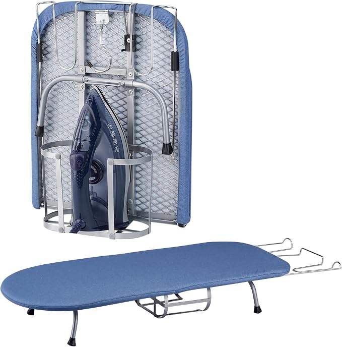 BiJun Small Ironing Board, Blue Save Space 31.5x11.8 | Foldable, Table Top Compact Portable Mini, Iron Rest, For Dorm Rooms, RVs, Travel Apartments