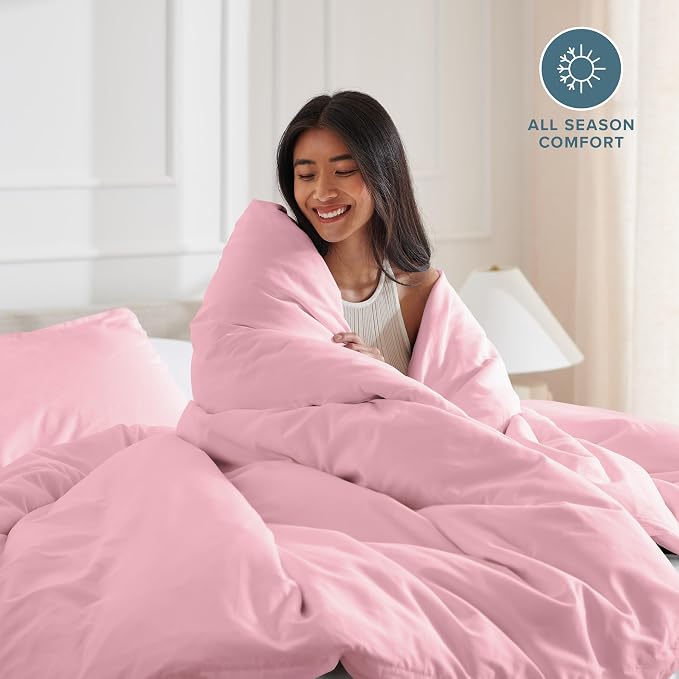 Bare Home Bedding Duvet Cover King Size - Premium 1800 Super Soft Collection - Lightweight, Cooling - Soft Breathable Bedding Duvet Cover (King, Light Pink)