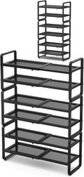 SNTD Shoe Rack - Expandable Shoe Organizer for Closet, Adjustable Metal Shoe Shelf Storage, Stackable Long Shoe Stand Holder for Garage, Entryway, Door Entrance (Black, 6-Tier)