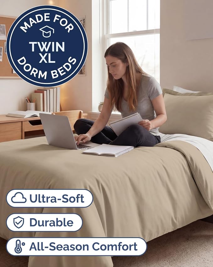 Duvet Cover Twin/Twin XL Size Set - Extra Soft Twin/Twin XL Duvet Cover 68" x 90" with 1 Pillow Sham for Women, Men, Kids & Teens - Comfy, Easy-Care & Fade Free with Zipper Closures and Ties (Wheat)