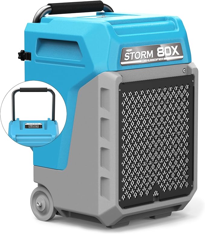 ALORAIR 170 PPD Commercial Dehumidifier with Pump & Drain Hose, LGR Industrial Use, Portable Dehumidifier with Wheels for Water Damage Restore, Carpet Drying, 6-Year Limited Warranty, Storm 80X (Blue)