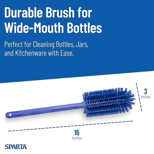 SPARTA Large Water Bottle Brush Ideal for Wide-Mouth Jars, Bottles and Tumblers, Dishwashing Tool with Handle for Home and Commercial Kitchens, Plastic, 16 Inches, Blue
