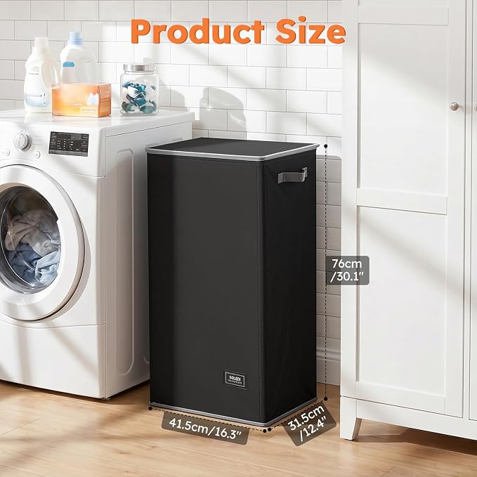 SOLEDI Laundry Hamper Black with Lid and Removable Bag - 100L Large and Tall Laundry Basket Collapsible with Handle for Clothing and Toys Storage - Dirty Clothes Hamper for Bedroom, bathroom, dorm