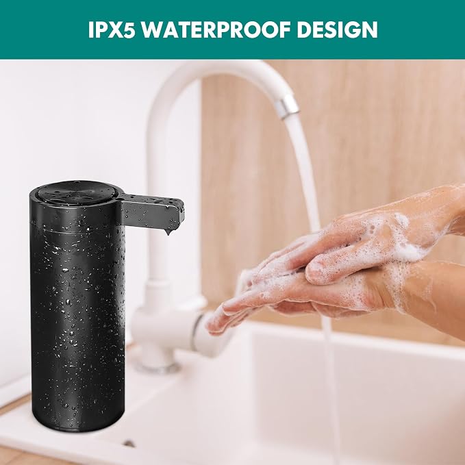 Automatic Soap Dispenser Stainless Steel with Sensor Infrared Soap Dispenser Electric IPX5 Waterproof USB-C Charging Motion Sensor for Kitchen & Bathroom (Matte Black - Wall Mount)