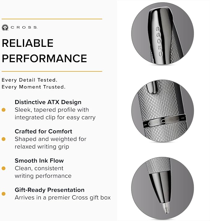 Cross ATX Sandblasted Titanium Gray Ballpoint Pen - Refillable Pen for Smooth Writing - Black Ink - Comfortable Grip - Long-Lasting - Professional Office Supplies - Gift Box Included