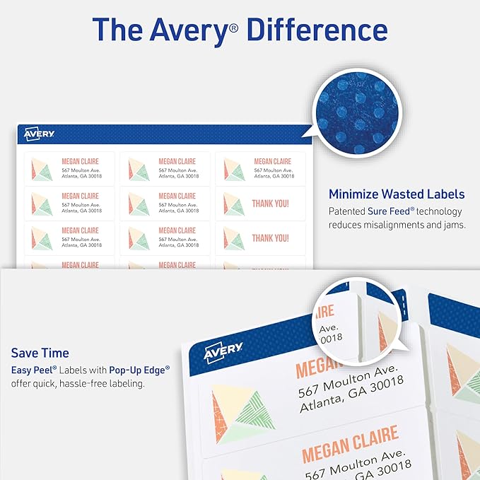 Avery Easy Peel Printable Address Labels with Sure Feed,1" x 2-5/8" Customizable Stickers,White,7,500 Blank Mailing Labels,Great for Mailing,Shipping,and More (5960),(Pack of 2)