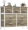 OLIXIS 7 Drawers Fabric Dresser for Bedroom, Storage Tower Organizer for Living Room & Entryway, Sturdy Steel Frame, Wooden Top & Easy-Pull Bins, Closet Chest for Clothes, Oak Greige