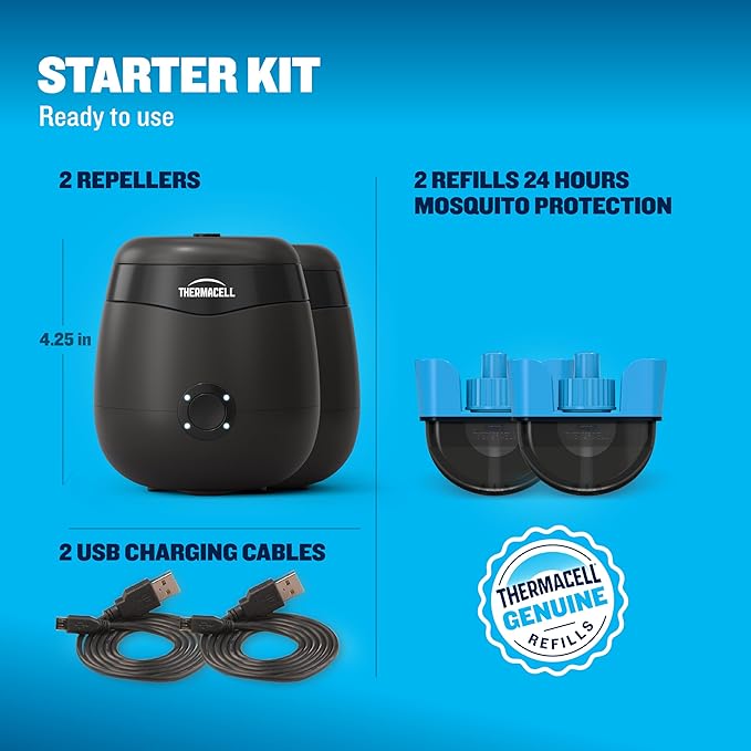Thermacell E-ZoneGuard Patio Rechargeable Two Mosquito Repeller Value Pack; 20-Foot Zone of Scientifically Proven Outdoor Protection; 5.5-Hr Battery; 24 Hrs of Refill; Bug Spray Alternative; DEET-free