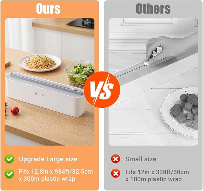 Magnetic Plastic Wrap and Foil Dispenser with Cutter, Upgrade Large Size Fits Max 12.8In x 984Ft Cling Film, Adhesive Wall Mounted Aluminum Foil and Wrap Organizer Holder for Kitchen