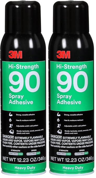 3M Hi-Strength 90 Spray Adhesive, Permanent, Bonds Laminate, Wood, Concrete, Metal, Plastic, Clear Glue, Net Wt 12.23 oz (Pack of 2)