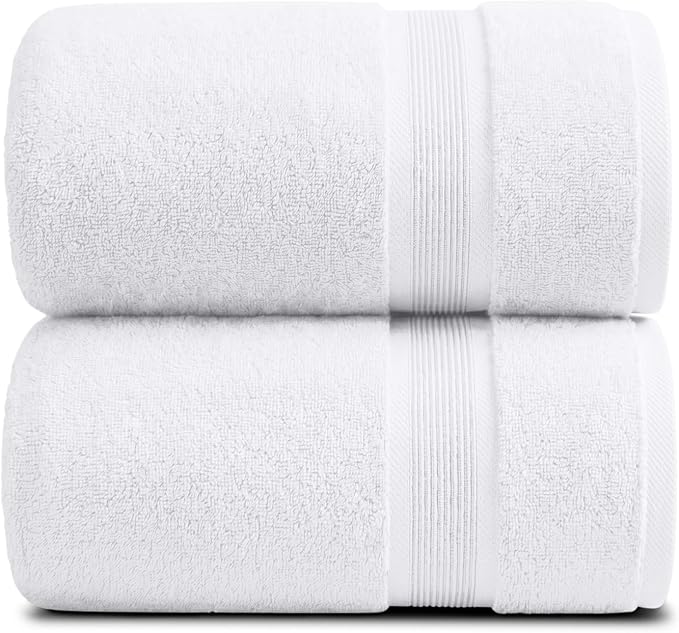 Luxury Bamboo Rayon Oversized Bath Towel Set | 2-Pack | Ultra Soft | White | 35% Bamboo Rayon - 65% Zero Twist Cotton | Absorbent Quick-Dry Towels for Bathroom | Ultra Soft | OEKO-TEX Standard 100