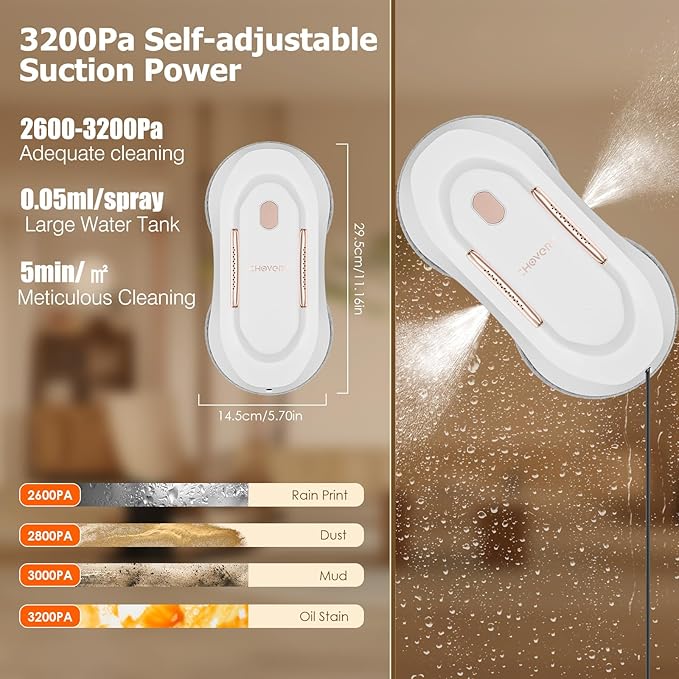CHOVERY CL3 Window Cleaner Robot with Dual Water Spray Automatic Window Cleaning Washer Robot with Remote Control 3000Pa Suction Glass Cleaning Cleaner for Vertical Surface/Glass/Door