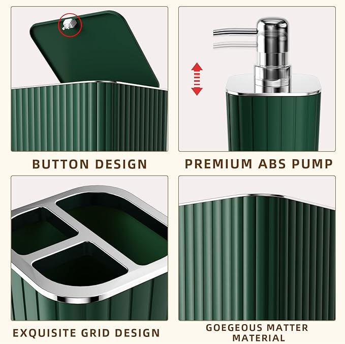XLHOMO 26PC Bathroom Accessories Set - Gorgeous Green Bathroom Set, Bathroom Accessory Set, Shower Curtain Set with Bathtub Mats for Shower Tub, Trash Can & Soap Dispenser
