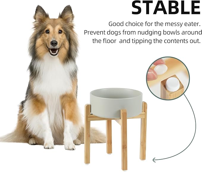 Havniva Dog Bowls Elevated, Ceramic Dog Food and Water Bowl | 8.3” Raised Dog Food Bowl, Elevated Dog Bowls with Bamboo Stand, Non-Slip Dog Water Bowl for Large Dog, Large Capacity