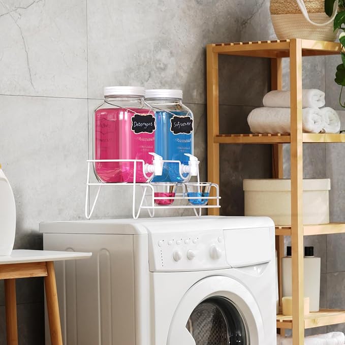 Roetell 2 Sets 1 Gallon Laundry Detergent Dispenser with Stand, Glass Laundry Soap Dispenser, Liquid Laundry Detergent Dispenser for Laundry Room Organization Dispenser Containr