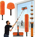 26FT Reach Duster Kit, Window Cleaning with 5-20FT Telescoping Extension Pole, High Ceiling Duster, Microfiber Feather Duster, Cobweb Duster, Window Squeegee, Feather Duster, Extendable Pole Kit