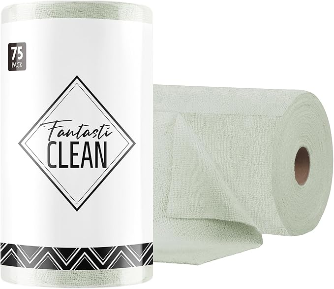 Fantasticlean Microfiber Cleaning Cloth Roll -75 pack, Tear Away Microfiber Towels, 12" x 12", Reusable, Washable, Scratch Free, Ultra Absorbent Dishcloth for All-around Cleaning Supplies (Moss Green)