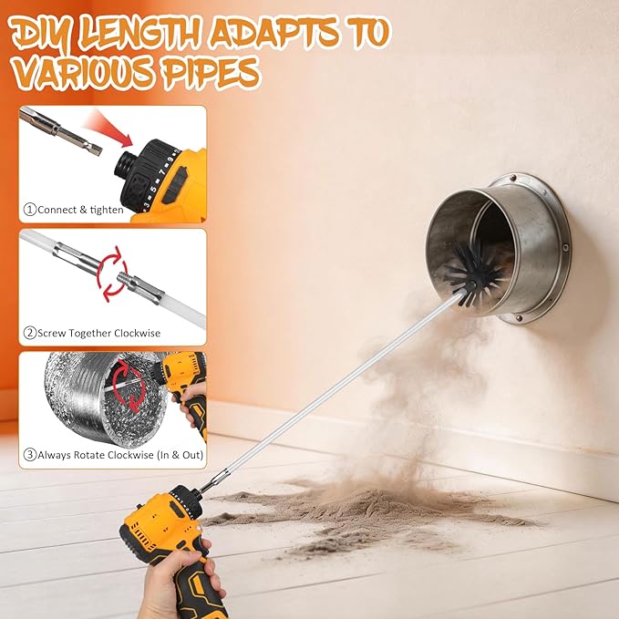 MAGICLULU 20 Feet Chimney Sweep Brush Kit, 15 Flexible Extendable Rods with 4/6in Heads for Fireplace Stove Maintenance, Rotary Drill Driven Flue Pipe Cleaner, Dryer Vent Lint Removal Tools